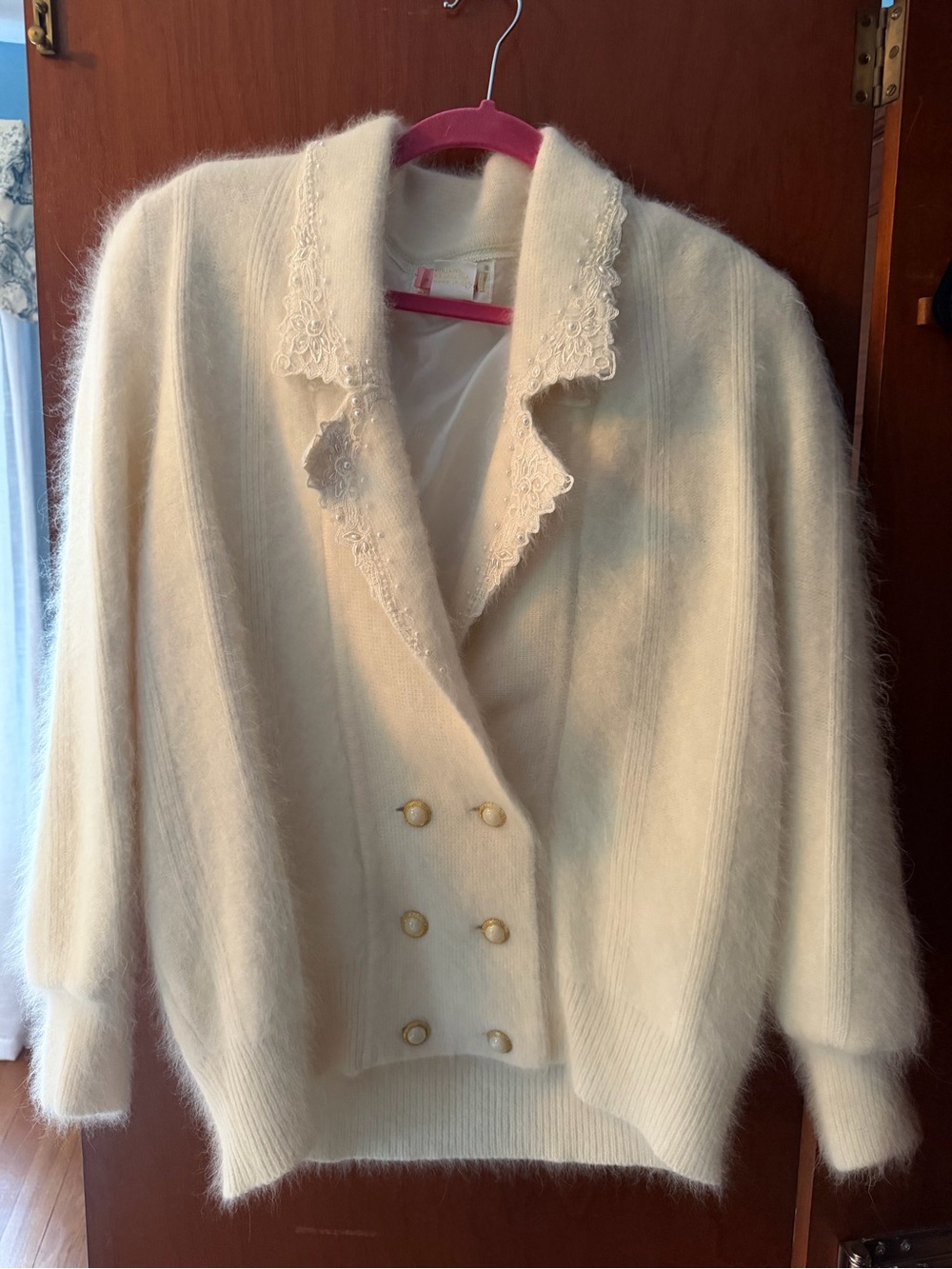 Vintage Cream Double-Breasted Angora Blend Cardigan